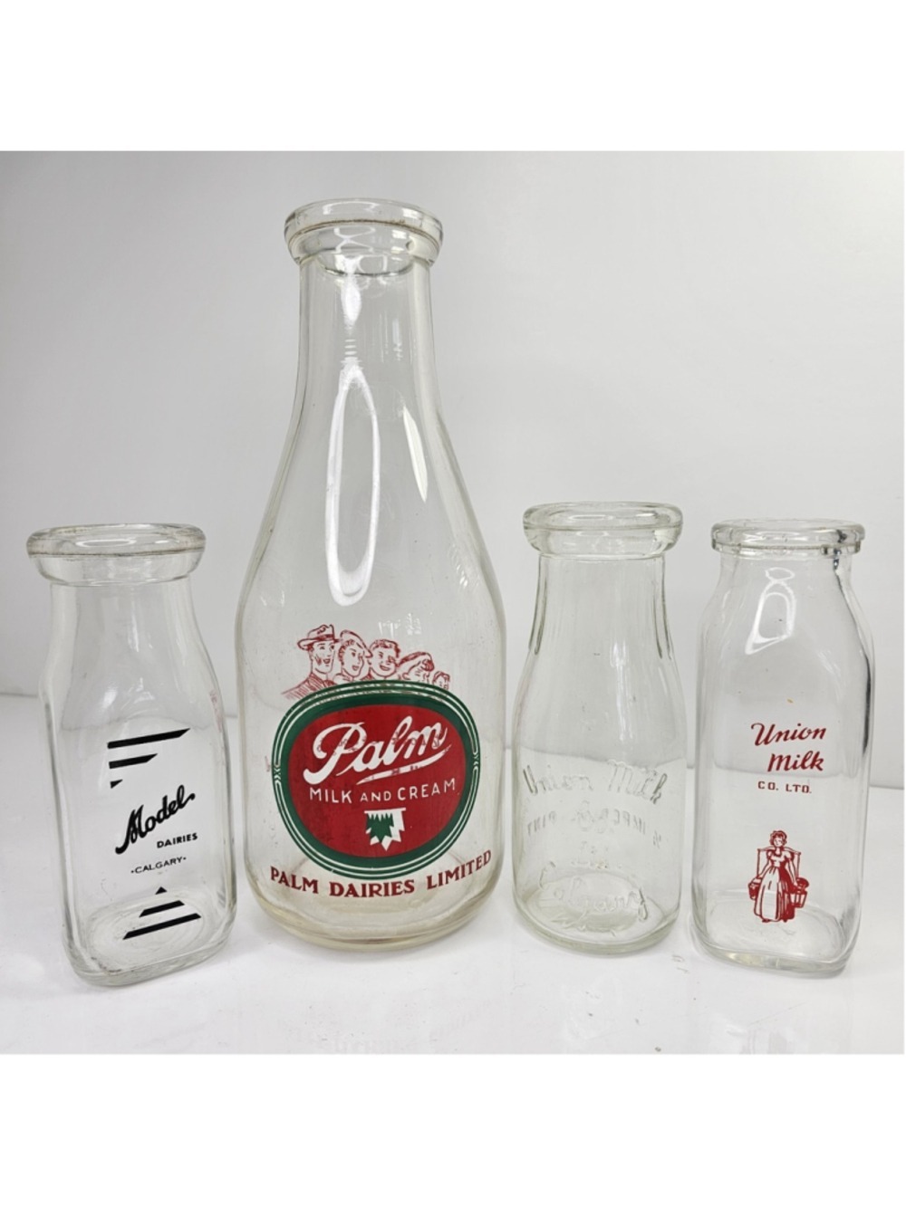 Vintage Alberta Canada Dairy Milk Bottles Lot Palm Union Model Calgary Glass